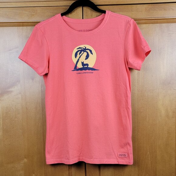 Life Is Good Tops - Life Is Good Coral Crew Neck Short Sleeve Crusher Corgi Dog Tee - S